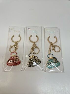 Gold Keychain Purse Charms in Red, Black & Blue Set of 3